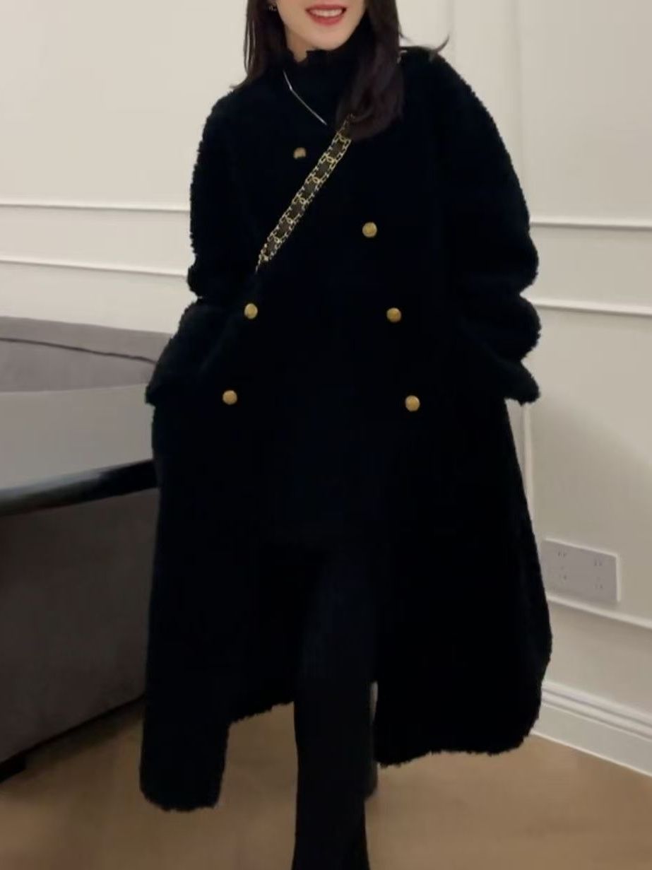 Wool Coat Peacoat - Plus-Size-Mantel in Mittellänge aus Lammfell, verdickter