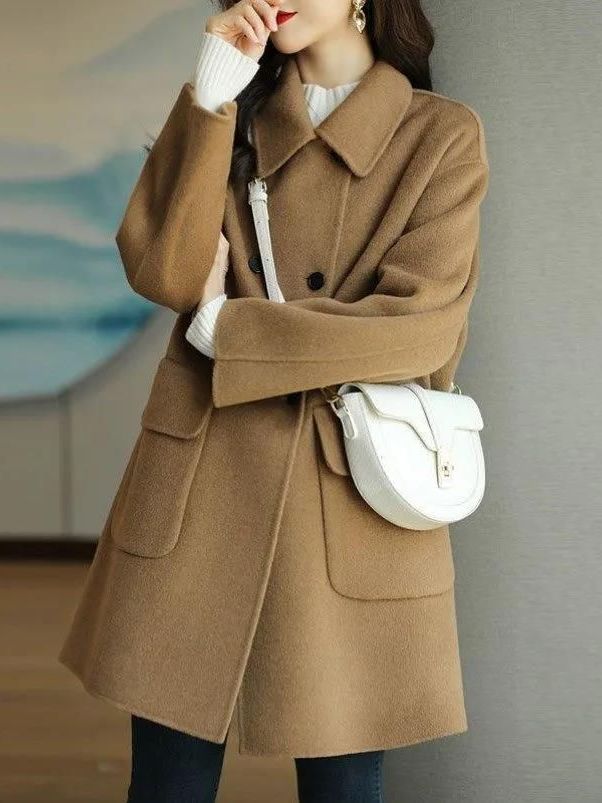Wool Coat Peacoat - Stilvoller, mittellanger Wollmantel im koreanischen Stil,